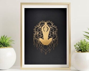 Stampa di lamina yoga A4, poster di meditazione, disegno mandala, regalo benessere, regalo per amante dello yoga, decorazioni per la casa, arte murale