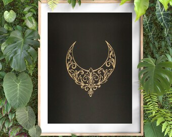 Moon Foil print A4, Meditation Poster, Drawing, Wellness Gift, Peace, Home Decor, Wall Art