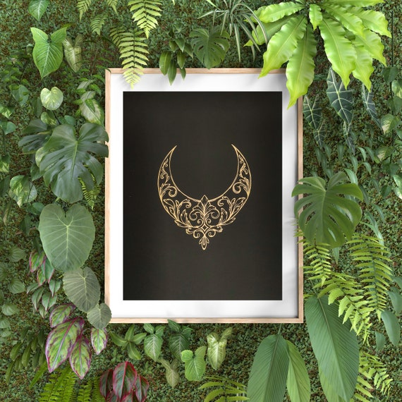 Moon Foil print A4, Meditation Poster, Drawing, Wellness Gift, Peace, Home Decor, Wall Art