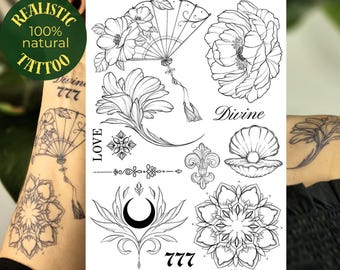 Semi-Permanent Jagua Temporary Tattoo Set, Adult Art Realistic Tattoo, Flower Tattoo, Mandala Tattoo, Lotus Flower
