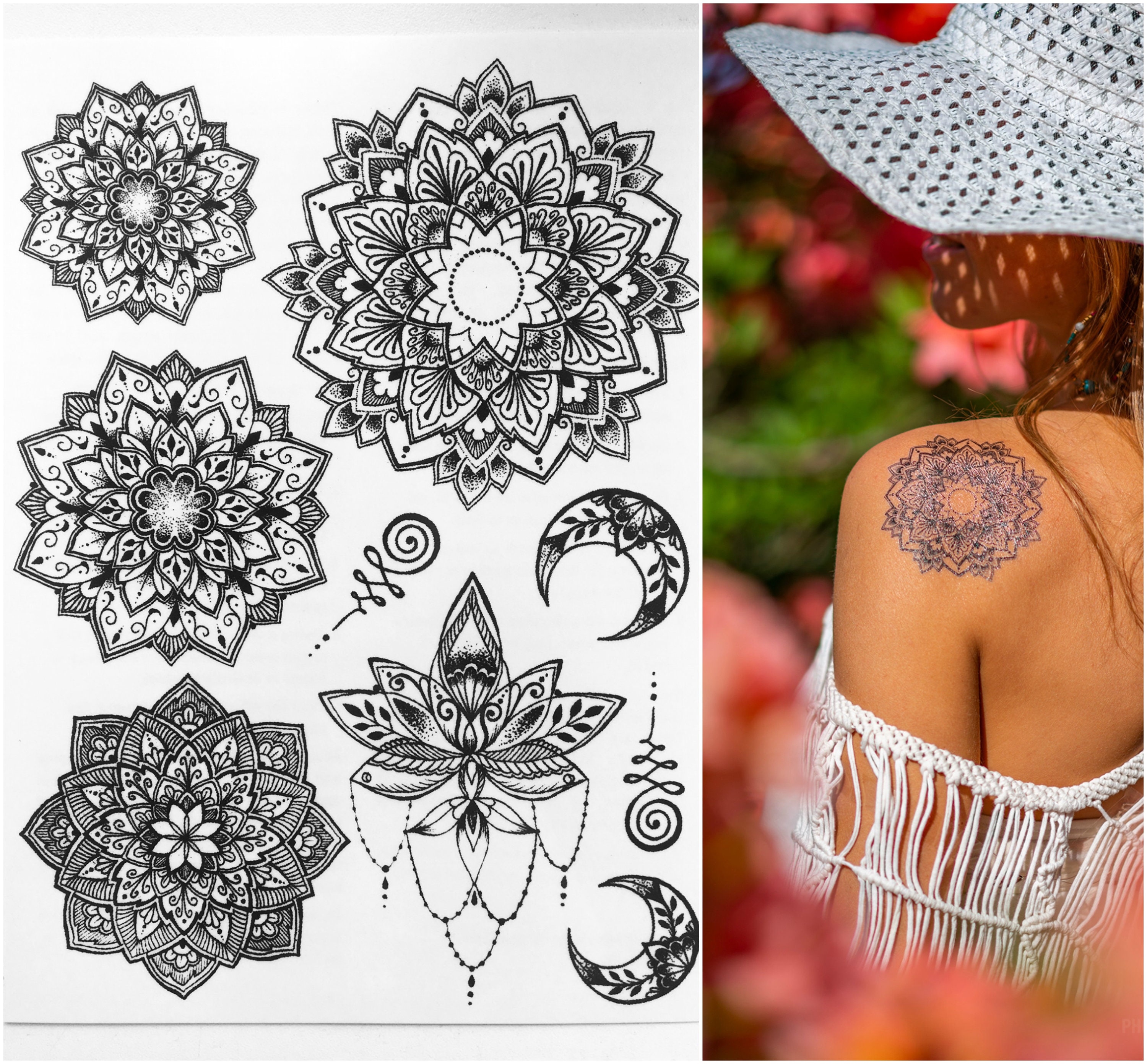 Boho Temporary Tattoo Mandala With Sacred Geometry Floral - Etsy Boho Temporary Tattoo Mandala With Sacred Geometry Floral - Etsy