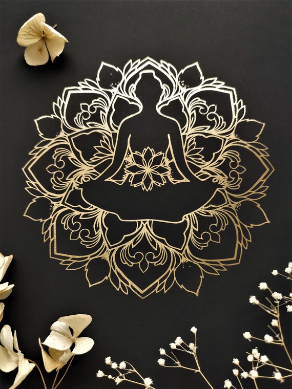 Maditation Foil print A4, Meditation Poster, Mandala Drawing, Wellness Gift, Home Decor, Wall Art