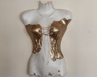 Life size Μannequin Torso Sculpture L –Ceramic Corset –Female Bust  –Handmade Clay– Woman Model Statue –Stainless Steel Hang –Home Decoration