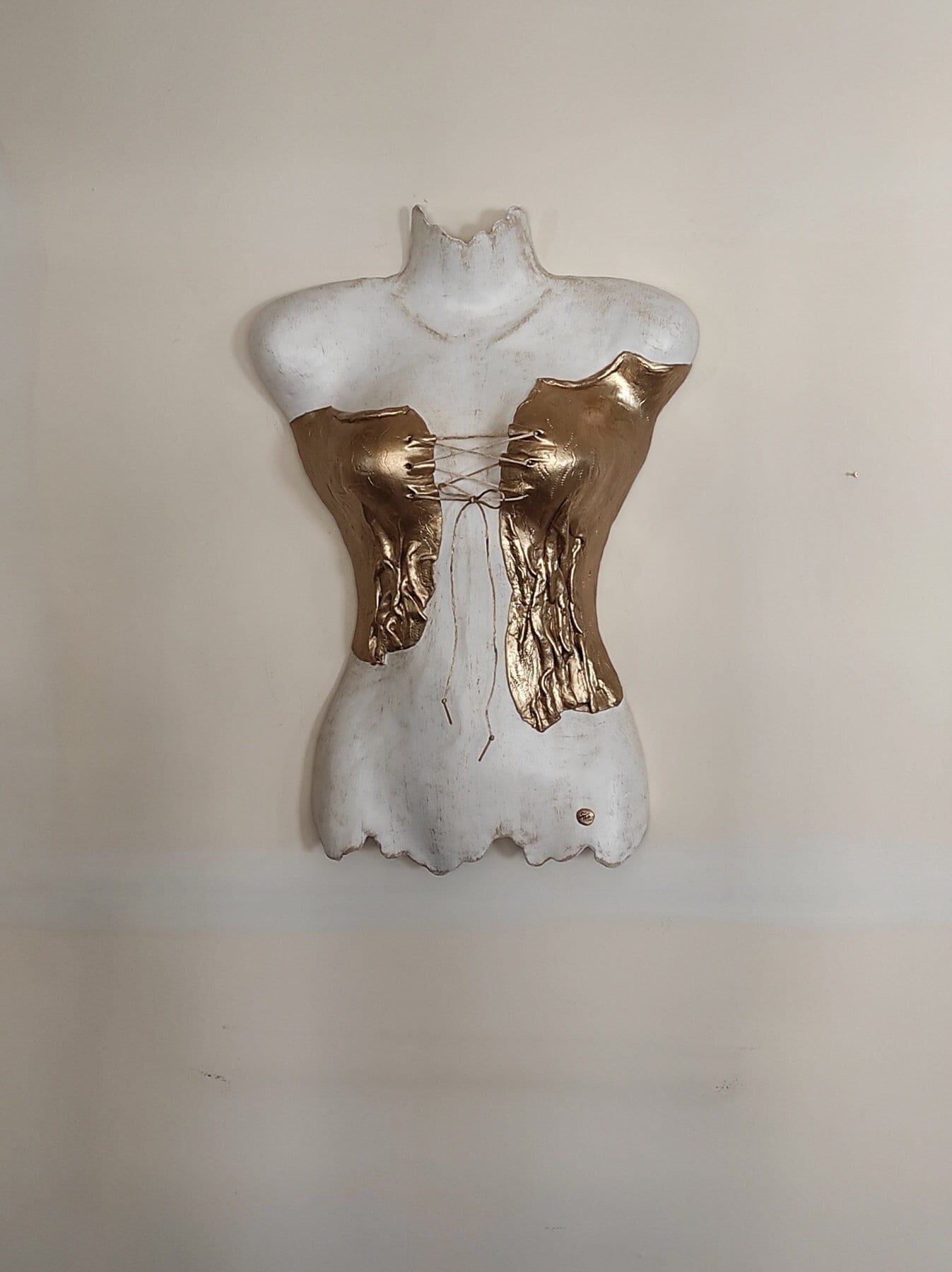 Life Size Μannequin Torso Sculpture L ceramic Corset female Bust handmade  Clay Woman Model Statue stainless Steel Hang home Decoration 