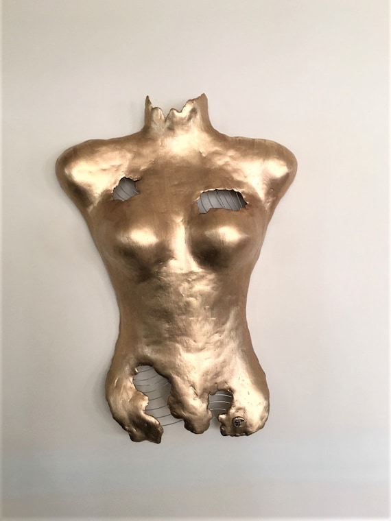 Torso Sculpture L Ceramic Corset Female Bust Handmade Clay Wall Art Large  Woman Model Statue Stainless Steel Hang Home Decoration 