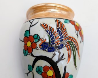 Vintage Hand Painted Bird Lusterware Wall Pocket Japan