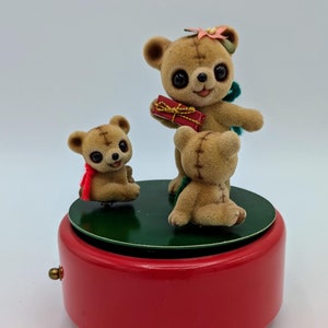 Josef Originals Flocked Teddy Bear Christmas Music Box