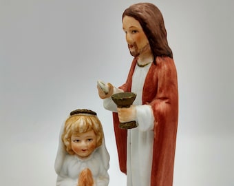 Vintage First Holy Communion Girl with Jesus Figurine