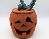 Cedar Creek Pottery Terra Cotta Jack O Lantern Candle Holder Signed