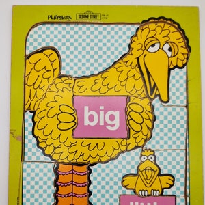 Vintage Playskool Sesame Street Big and Little Bird Wooden Puzzle 1973