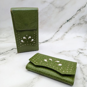Vintage Princess Gardner Grüne Leder Zigarettenetui und Schlüssel Guard