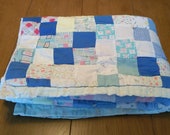 Vintage Baby Handmade Blue Pieced Quilt