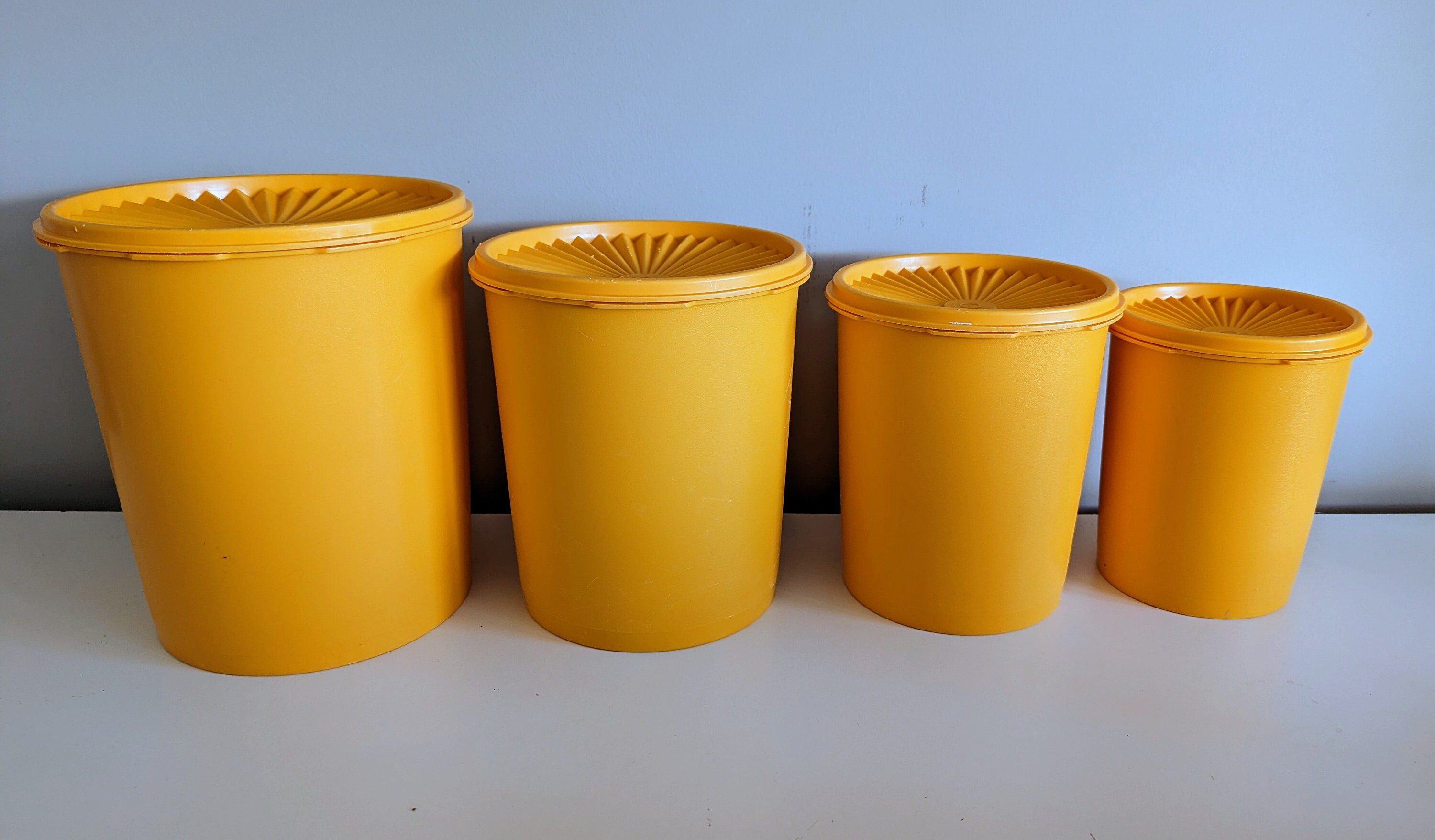Vintage Tupperware Nesting Canisters w Lids Yellow #807 and Extra Large  #1339