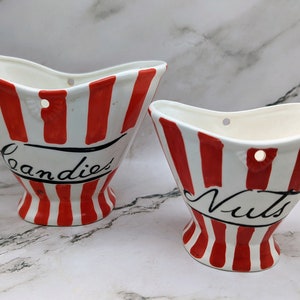 DaVar Originals Candies and Nuts Red and White Striped Ceramic Serving Baskets