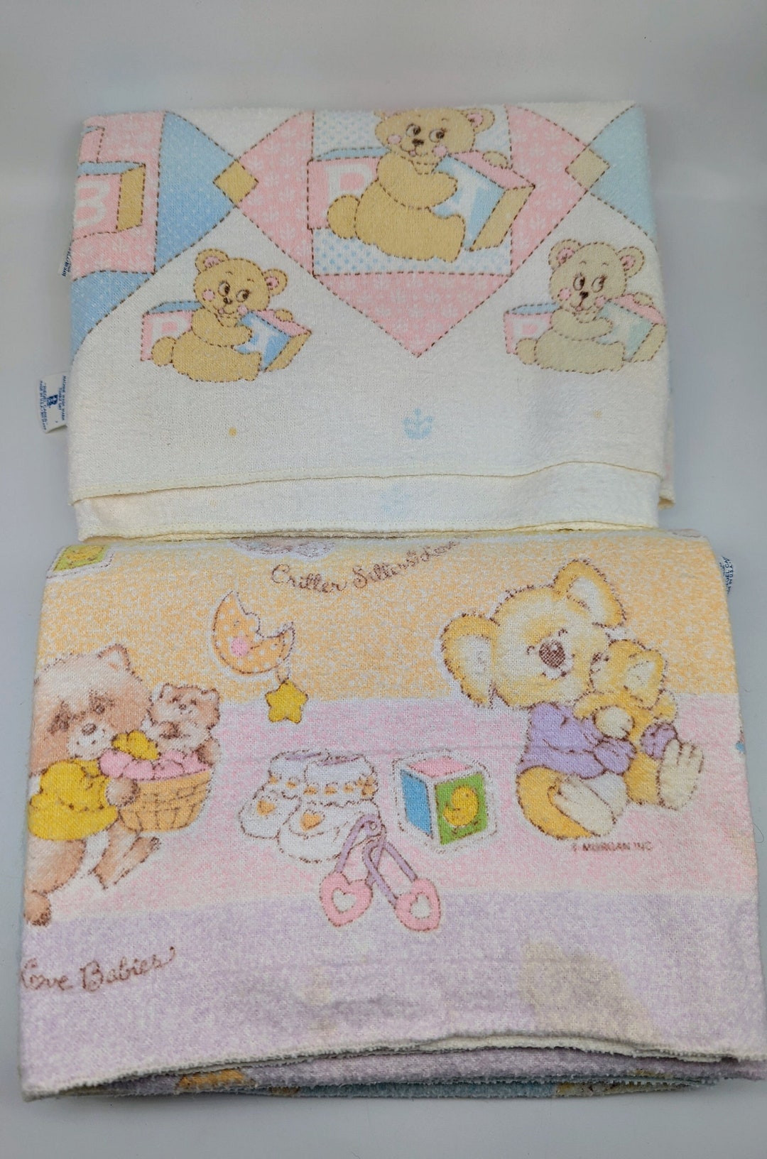 Vintage Riegel Receiving Blankets Critter Sitters or Bears and Blocks