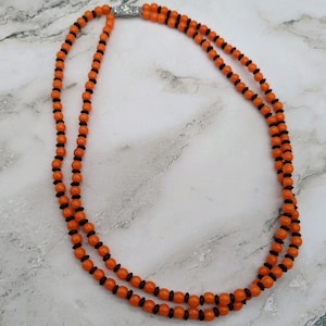 Vintage Orange and Black Glass Bead Necklace Made in England Halloween Necklace