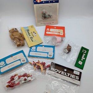 Vintage Crafting Miniatures Wooden and Flocked Bear, Mouse, Lamb, Angels, Birds NOS
