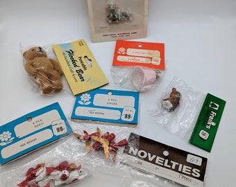 Vintage Crafting Miniatures Wooden and Flocked Bear, Mouse, Lamb, Angels, Birds NOS