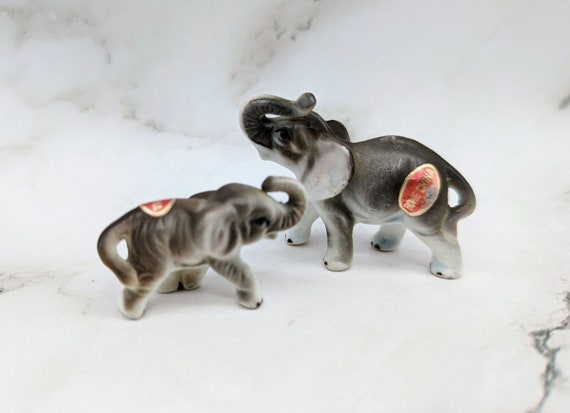 Vintage Bone China Pair of Miniature Elephants Trunk up Japan - Etsy