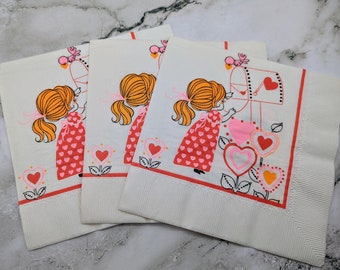 Vintage Set/3 Valentine Heart Paper Napkins for Crafting