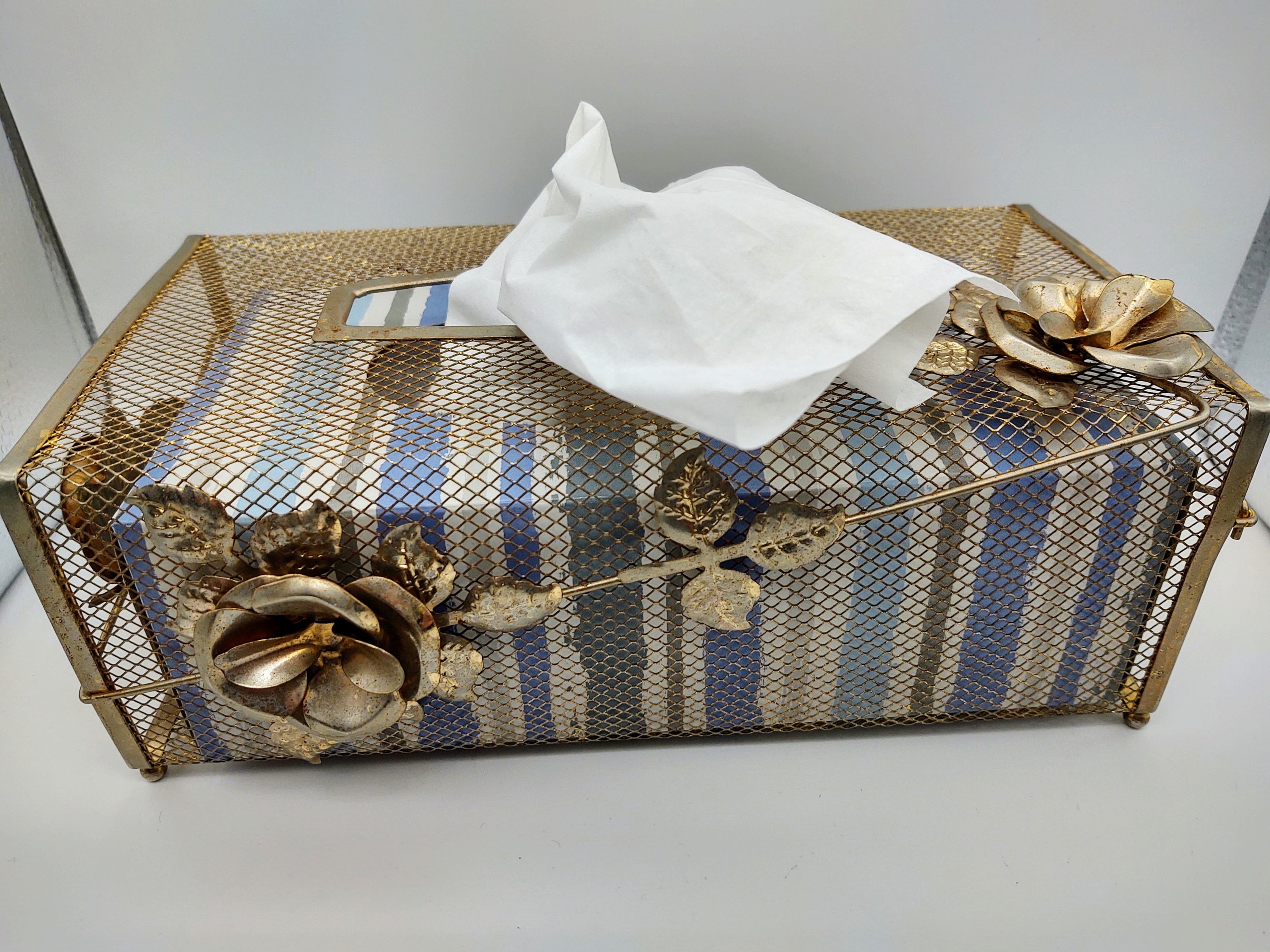 Vintage Gold Wire Mesh Tissue Box Holder with Roses Etsy