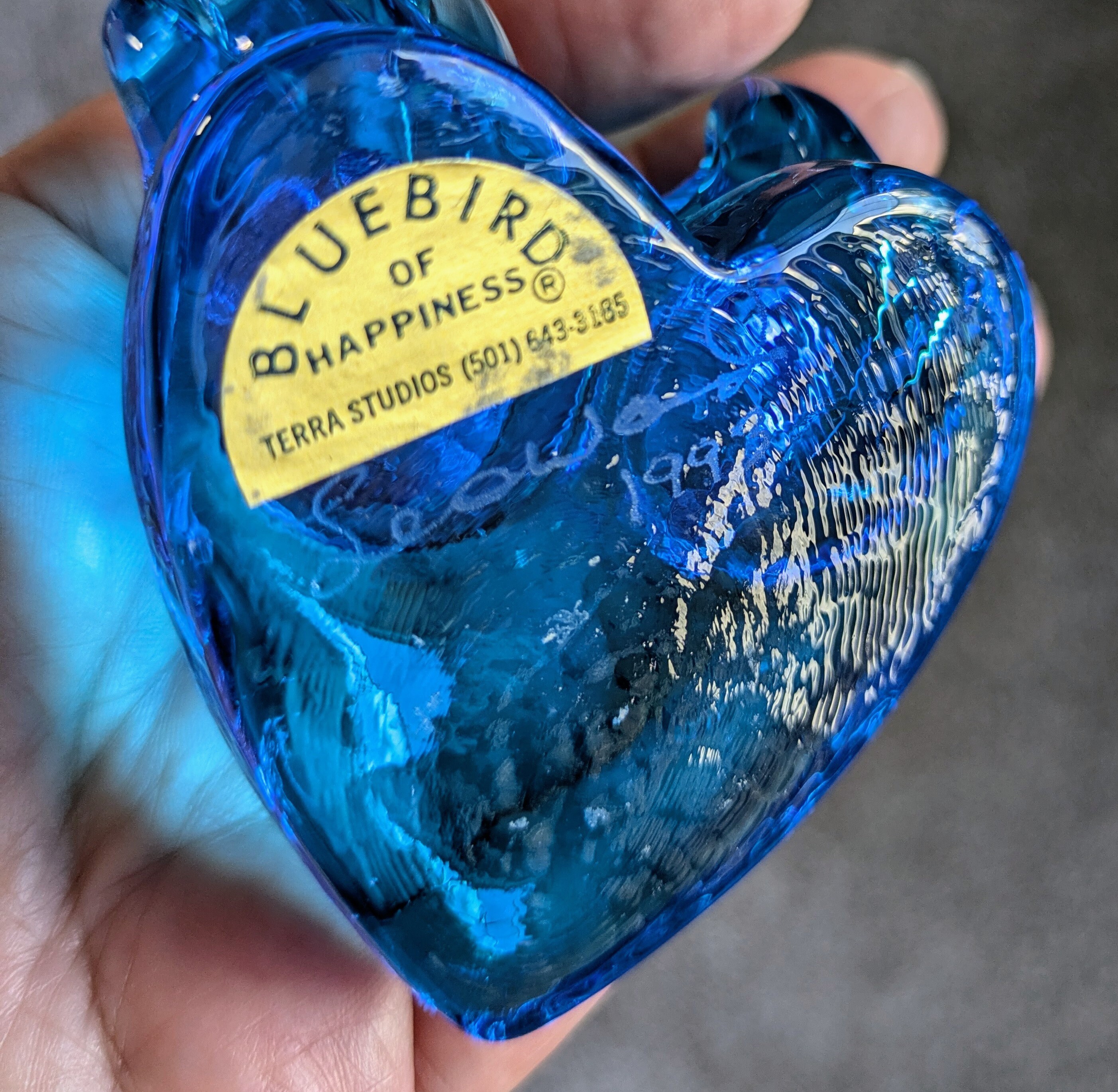Leo Ward Double Bluebird of Happiness on Heart Shaped Base Signed