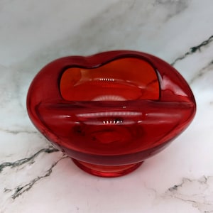 Vintage Rossini Red Hand Blown Art Glass Pinched Bowl Ashtray