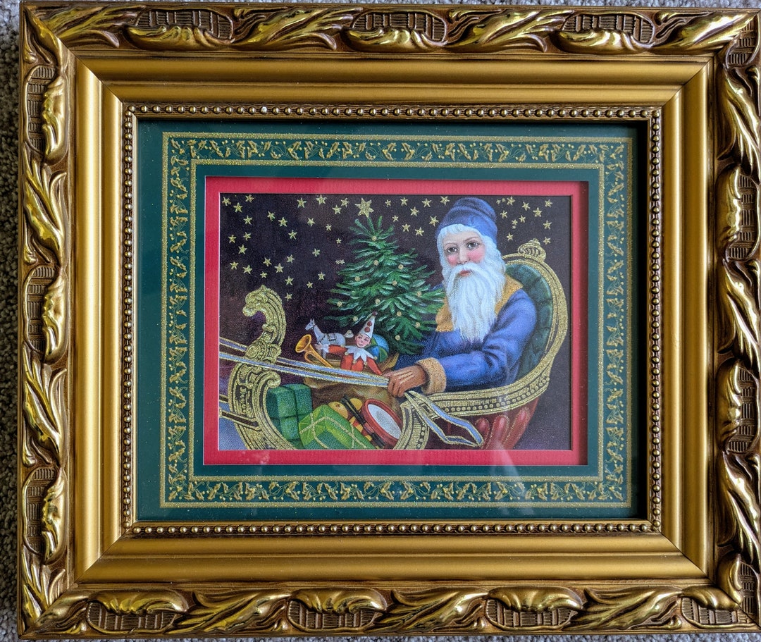 Merck Family Old World Christmas Gold Framed Santa Claus Picture Etsy