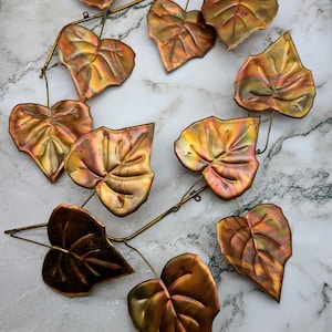 Vintage Homco Pair of Brushed Copper and Brass Leaf Wall Decor