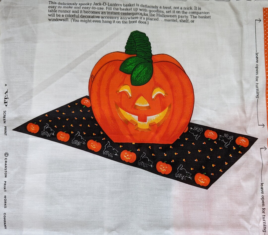 Jack O Lantern Basket and Halloween Table Runner Fabric Panel - Etsy