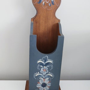 Large Hand Painted Folk Art Tall Match Holder or Candle Box