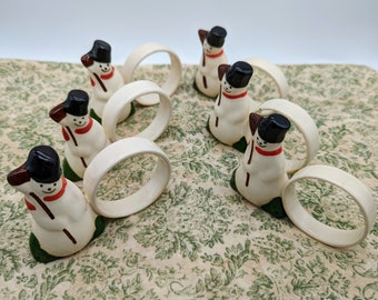 Vintage Set/6 Snowman Ceramic Napkin Rings