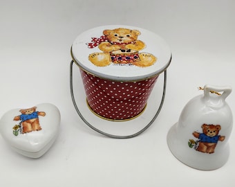 Vintage Enesco Lucy and Me Small Trinket Box Bell or Round Tin with Handle 1979