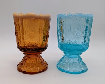 Fenton Pedestal Toothpick Holder Daisy Pattern Blue Opalescent or Cameo Opalescent