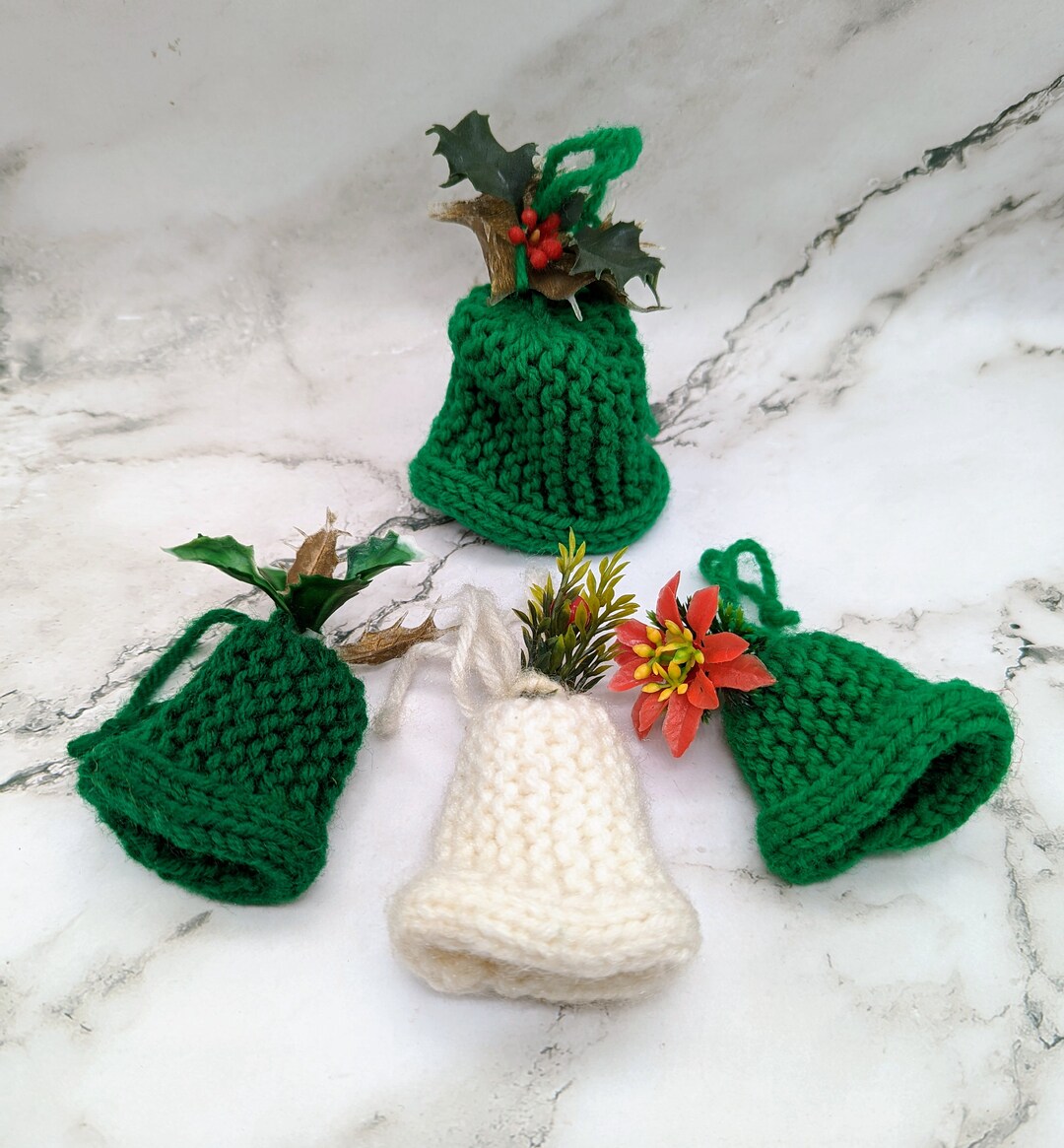 Vintage Hand Knitted Christmas Bell Ornaments Set/4 Etsy