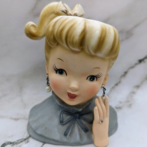 Vintage Napco Girl with Ponytail Head Vase
