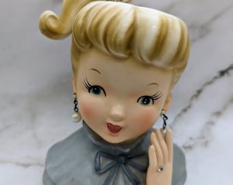 Vintage Napco Girl with Ponytail Head Vase