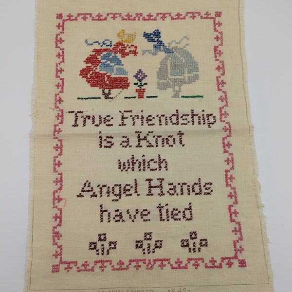 Vintage Hand Embroidered True Friendship Sampler Finished