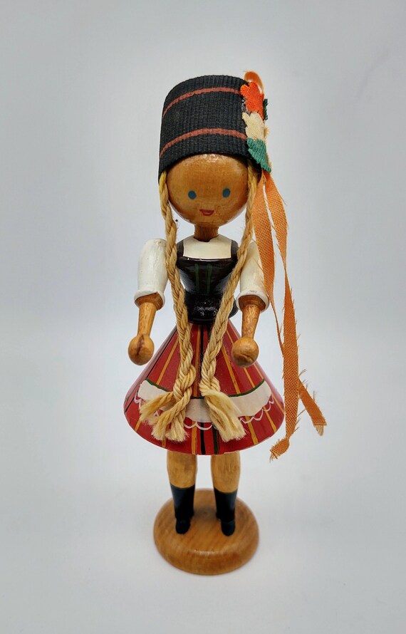 Vintage German or Polish Traditional Costume Folk Art Wooden Peg