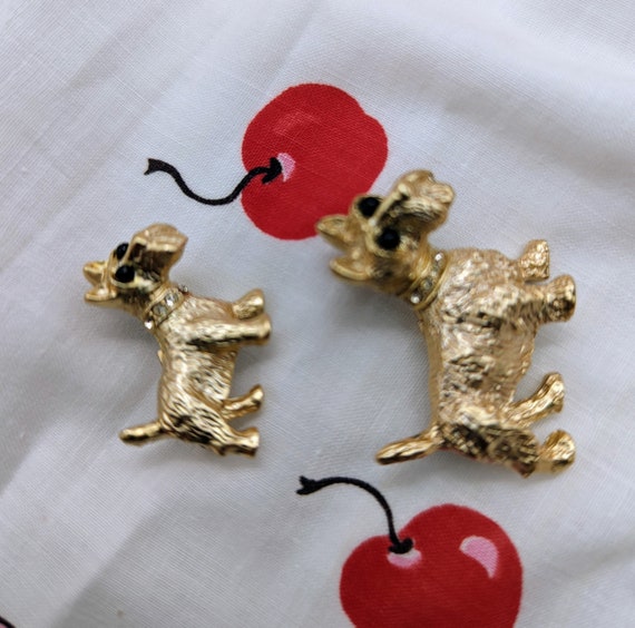 Vintage Pair of Scottish Terrier Gold Tone Brooch… - image 2