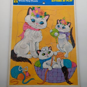 Vintage Merrigold Press Mod Kittens at Play Frame Tray Puzzle 1973