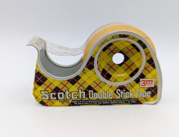 Vintage Scotch Brand Double Stick Tape Yellow Metal Dispenser 