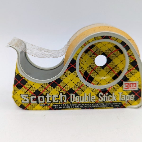 Vintage Scotch Brand Double Stick Tape Yellow Metal Dispenser