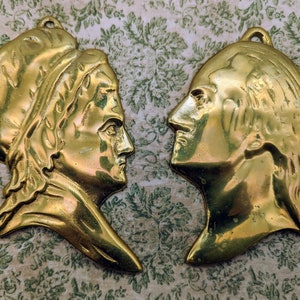 Vintage Brass Silhouette George and Martha Washington Wall Plaques
