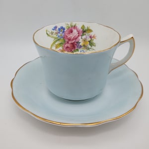 Foley China English Bone China Aqua Floral Tea Cup and Saucer