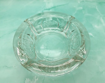 Vintage 6" Clear Pressed Glass Roses Ashtray KIG Indonesia