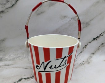 Vintage Yona Original 1957 Nuts Ceramic Serving Pail Red White Stripes