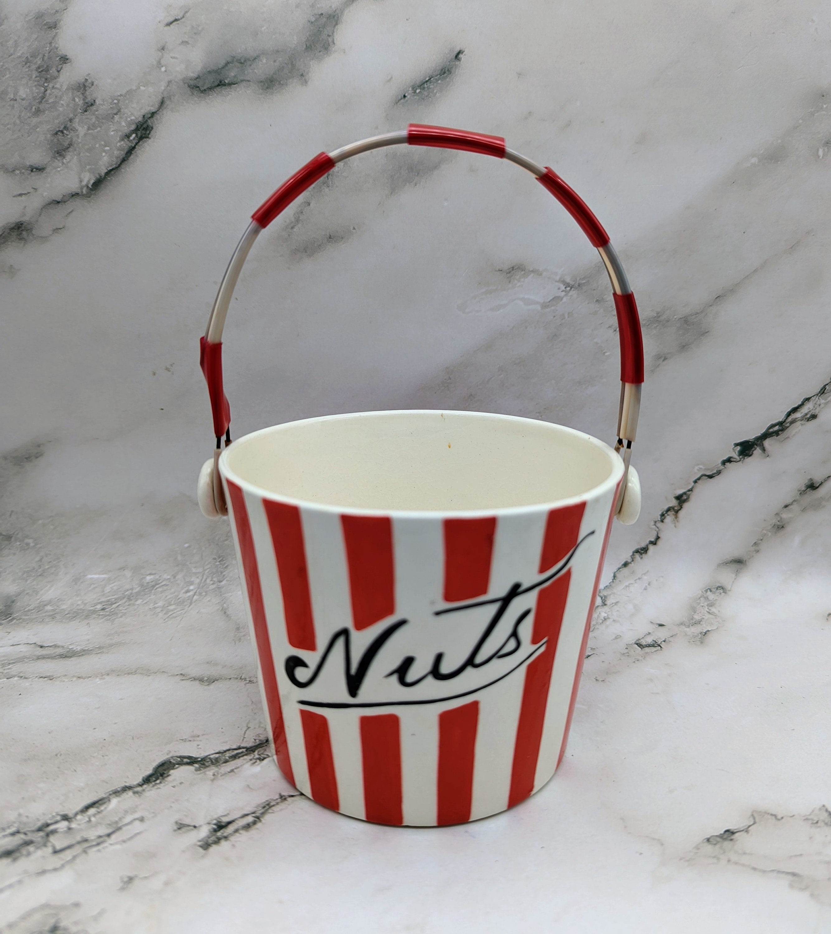 Vintage Yona Original 1957 Nuts Ceramic Serving Pail Red White