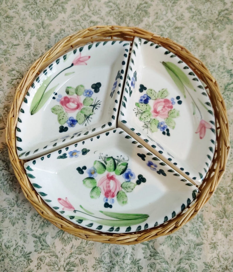 Vintage Tilso 3 Section Condiment Relish Plate in Wicker Etsy