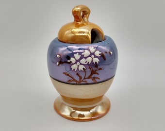 Vintage Lusterware Orange Blue Mustard Pot